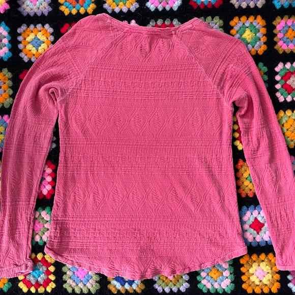 Y2K Top Lace Blouse Lucky Brand M Top Long Sleeve Tee Shirt Coral Pink - Picture 3 of 12
